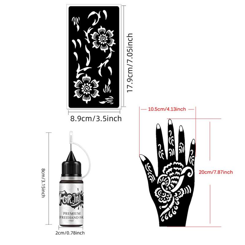 Temporary Tattoo Ink & Stencil Kit, 3 Bottles Ink & 6 Sheets Stencils for Hand & Tool Accessories, DIY Temporary Tattoo Kit, Cosmetic Makeup Products, Body Care Products Set, Body Color Makeup Set