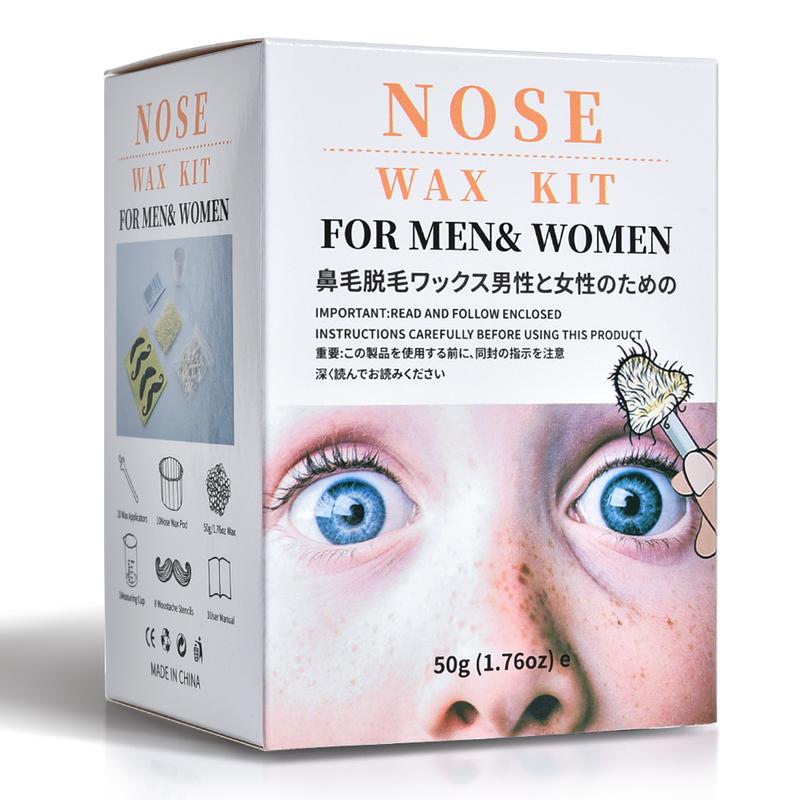 Unisex Nose Waxing Kit, Eyebrow Ear Lip Face Nose Removal Waxing Kit with 1.76 oz Wax 20 Applicators 10 Paper Cups 8 Beard Protectors and 1 Measuring Cup