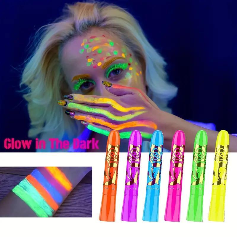 Neon Glow Face & Body Paint Crayons, 1 Set Glow-in-the-dark Fluorescent Makeup for Party, Luminous Face Paint for Clubs, Christmas Gift