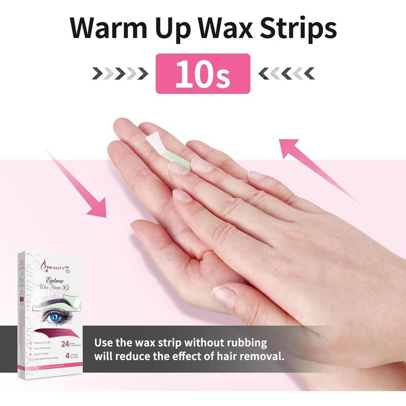 Facial Wax Strips Hair Removal Eyebrow Wax Strips Kit Fit Wax Strips Eyebrow Shaper at Home Waxing 24 Strips 4 Calming Oil Wipes for Sensitive All Skin Types for Women