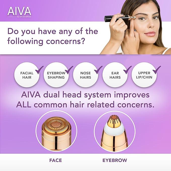 AIVA 2-in-1 Dual Sonic Facial Hair Remover and Eyebrow Trimmer with Built-in LED Lights by Spa Sciences