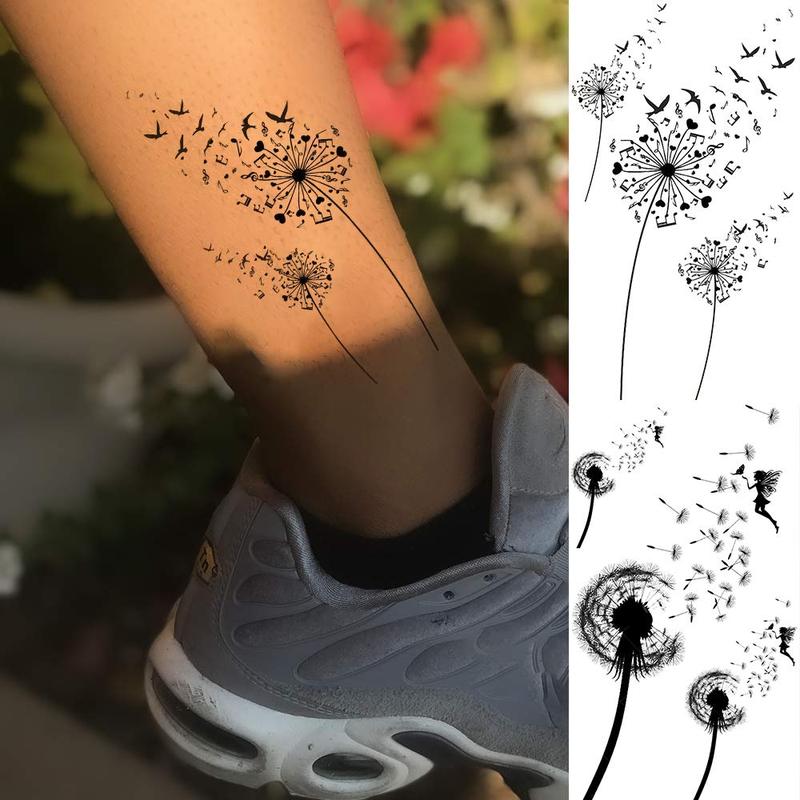 Dandelion Pattern Temporary Tattoo, 13pcs set Fake Tattoo for Women & Girls, Realistic Body Art Tattoo for Party