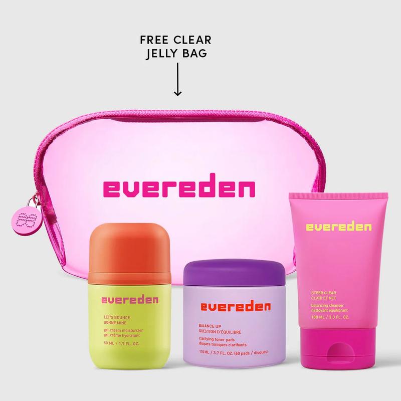 Evereden Clear Skin Trio - Safe Skincare for Teens & Pre-Teens - Cleanser, Toner Pads & Gel-Cream with Triple Tea Complex for Balanced, Clear Skin