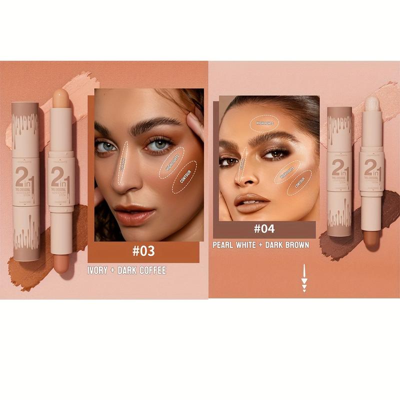 2pcs Contour Stick, 2Pcs Dual-Ended Highlighter Makeup Pen & Contouring Stick For Face Shaping, Long Lasting Waterproof Cream Bronzer & Highlight Sticks Make Up Kit For All Skin Tones