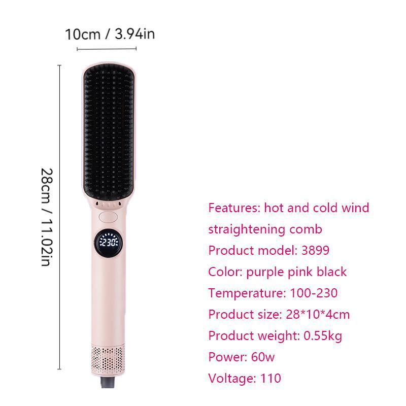 Hot Air Comb, Hair Straightening & Curling Iron, Dual-purpose Hot & Cold Air Comb with LCD Digital Display for Curling Hair, Fluffy Comb for Lazy People