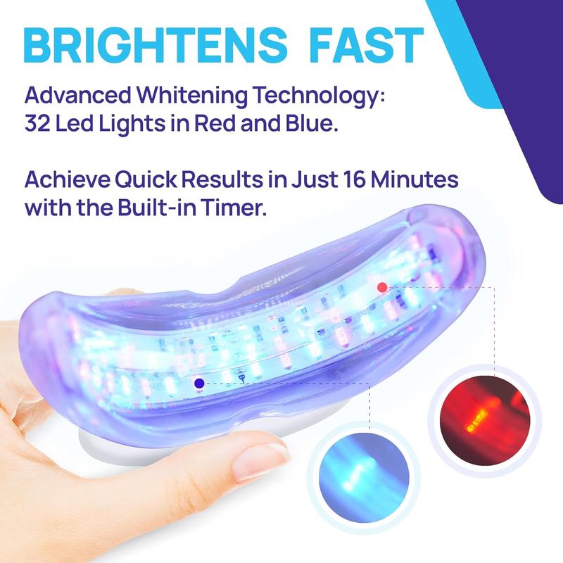 Teeth Whitening Kit: 32X LED Light & Carbamide Peroxide Gel for Sensitive Teeth – Professional Whitener with Mouth Tray for a Radiant, Bright Smile