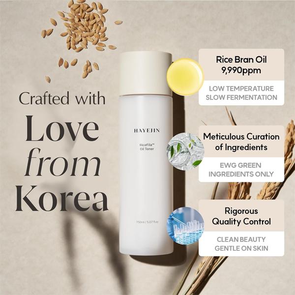 Hayejin RiceFila Oil Toner - Official Product Korean Moisturizing Oil Toner with Rice Bran Extract & Oil - Lightweight & Hypoallergenic (5.28 oz)