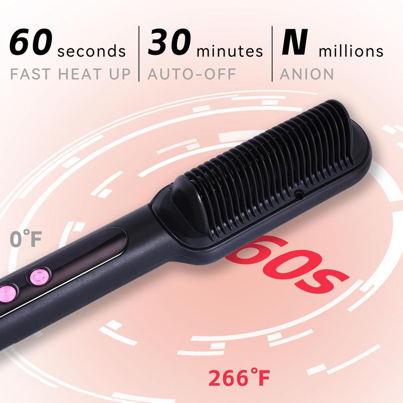 VKIK Hair Straightener Brush, Hair Straightener Comb with 25s Fast Heating Ceramic PTC, Anti-Scald, Straightening Brush for Women, Professional Hair Tools for Styling-LJL