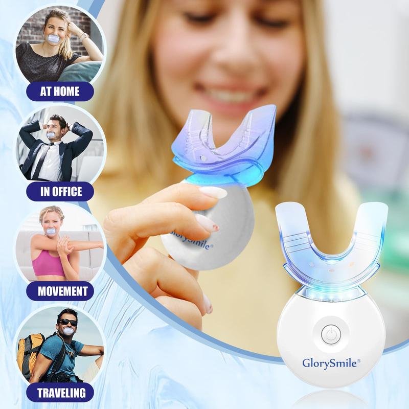 GlorySmile Teeth Whitening Kit,Teeth Whitening Light with 3 Carbamide Peroxide Teeth Whitening Gel for Sensitive Teeth, Non-Sensitive Fast Teeth Whitener, Enamel Safe and Gentle, Effective, Travel-Friendly, Easy to Use