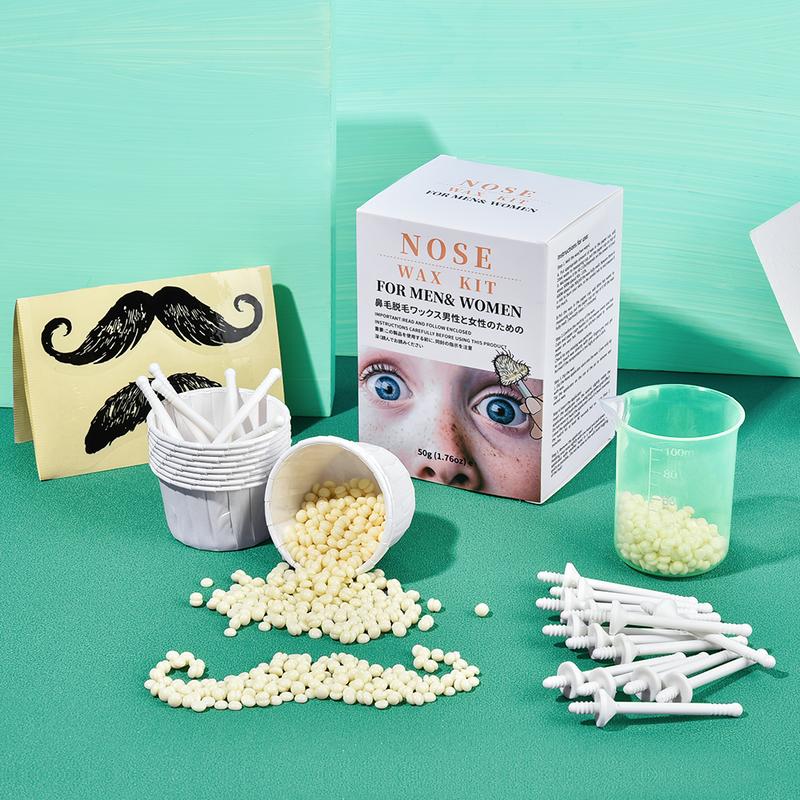 Unisex Nose Waxing Kit, Eyebrow Ear Lip Face Nose Removal Waxing Kit with 1.76 oz Wax 20 Applicators 10 Paper Cups 8 Beard Protectors and 1 Measuring Cup