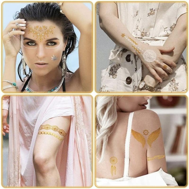 8 Sheets  Golden Tattoo Stickers,Mixed Pattern Temporary Tattoo Sticker for Women & Girls - Waterproof Creative Pattern