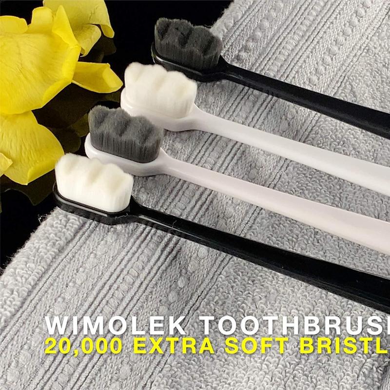 Extra Soft Toothbrush for Sensitive Gums and Teeth. Micro Nano Toothbrushes with 20,000 Ultra Soft Bamboo Charcoal Bristles. Excellent Cleaning Effect (2 pack) (Black Wave Bristle)