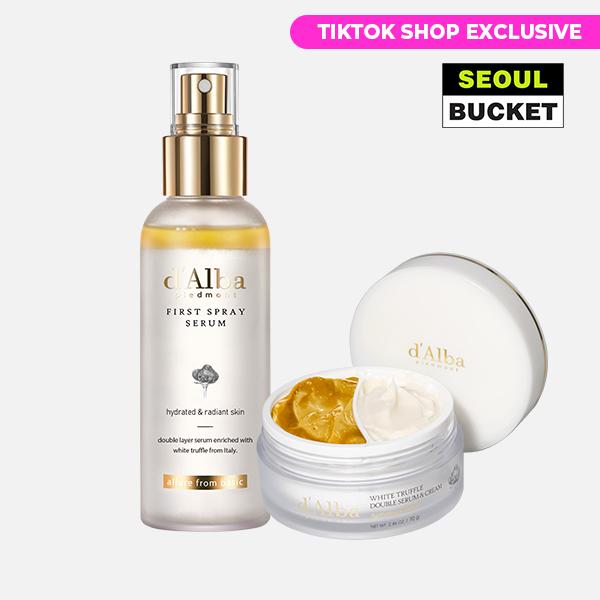 [d'Alba] Exclusive duo - Italian White Truffle First Spray Serum, Vegan Skin Care, Korean Skin Care & Italian White Truffle Double Serum & Cream facial serum daily  set