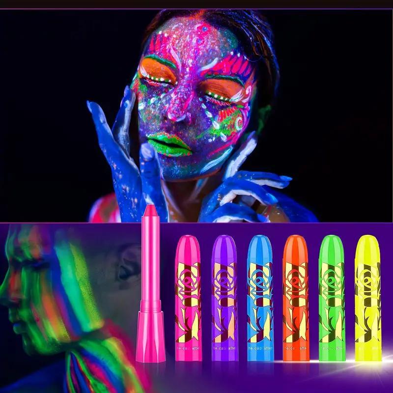 Neon Glow Face & Body Paint Crayons, 1 Set Glow-in-the-dark Fluorescent Makeup for Party, Luminous Face Paint for Clubs, Christmas Gift