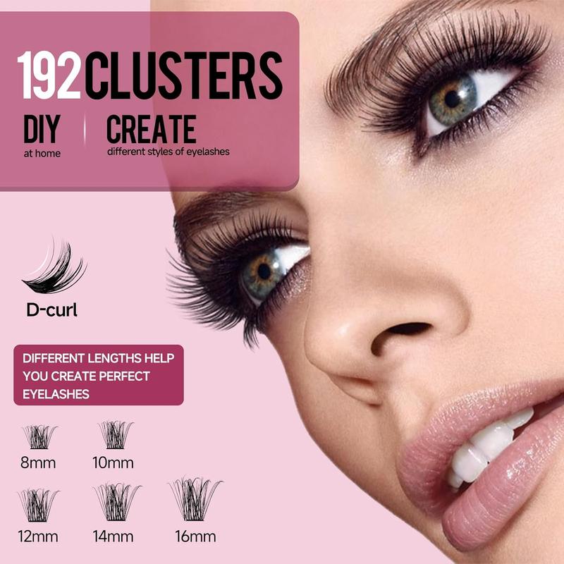 Lash Cluster Individual Eyelash: 192 Pcs False Eyelashes - DIY Wispy Fluffy Lash Extension - D Curl Lash Clusters Natural Look