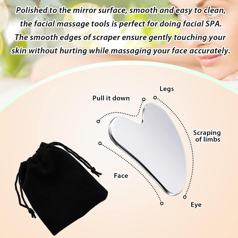 Stainless Steel Gua Sha Tool with Dustproof Bag, Manual Face Massage Board, Face Lifting Massage Tool, Body Eye Neck Massager for Home Use