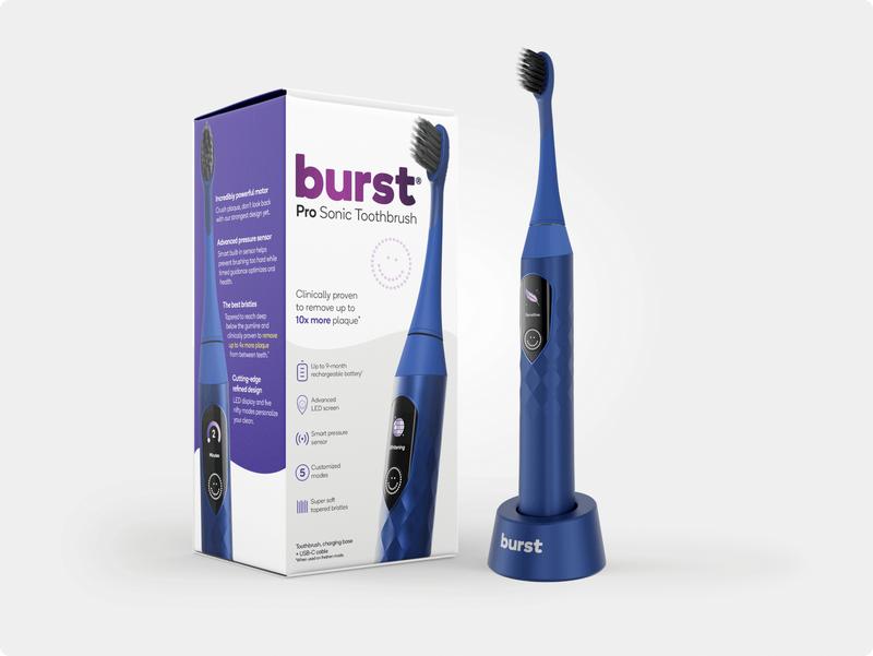 Burst Pro Sonic Electric Toothbrush for Adults - Soft Bristle Toothbrush for Deep Clean & Plaque Removal - Up to 9 Month Battery, Smart Pressure Sensor, 5 Sonic Toothbrush Modes