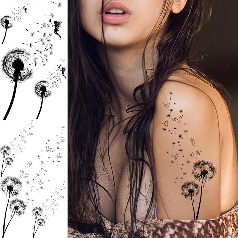 Dandelion Pattern Temporary Tattoo, 13pcs set Fake Tattoo for Women & Girls, Realistic Body Art Tattoo for Party