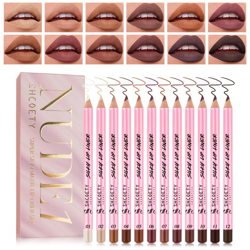 Long Lasting Lip Liner Set, 12pcs set Matte Lip Pencil, Easy Coloring Lip Liner Pen, Suitable for All Occasions Lip Makeup, Girls Makeup Accessories