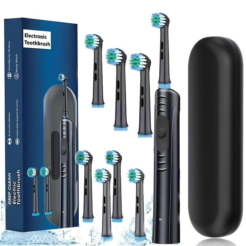 Electric Toothbrush Set, 1 Set Portable Rechargeable Electric Toothbrush with 8 Counts Brush Heads & 1 Count Travel Case, Oral Care Product for Adults, Christmas Gift