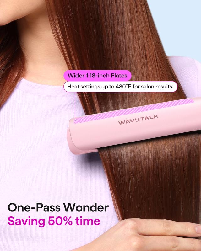 Wavytalk 1.18 Inch Flat Iron Hair Straightener and Curler 2 in 1, Titanium Flat Iron for One-Pass Wonder 10S Fast Heat Up