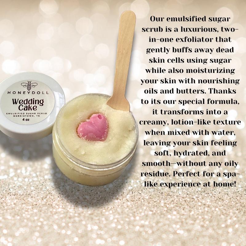 Self Care Bath Gift Set with Body Butter, Sugar Scrub, Lip Gloss and Roll-on Wedding Cake Scented - Body Care