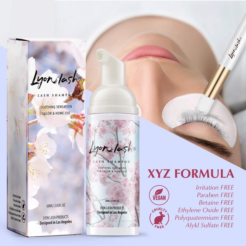 Eyelash Extension Shampoo - Lyon Lash Eyelid Foam Cleanser Gentle Lightweight Formula for Sensitive people Paraben & Sulfate Free Remove Eye Makeup & Oil & Dust For Salon and Home Use (60ml without brushes)