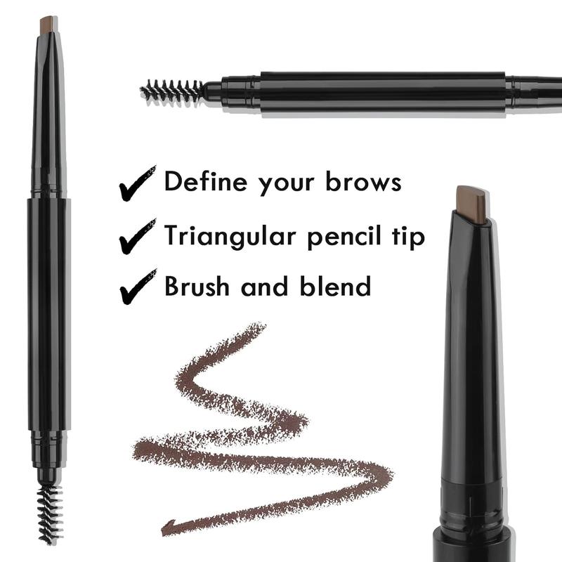 Eyebrow Stamp Pencil Kit for Eyebrows Makeup, with Waterproof Eyebrow Pencil, Eyeliner, Eyebrow Pomade, and Dual-ended Eyebrow Brush - Dark Brown