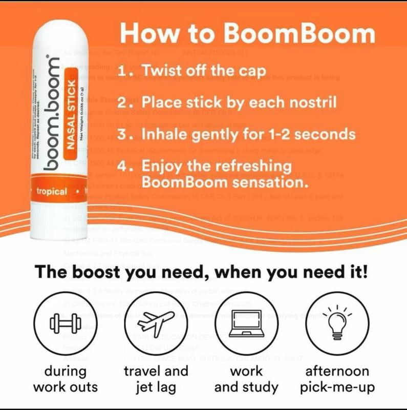 boomboom nasal stick（4 Pack) | Enhance Breathing + Boost Focus | Breathe Vapor Stick Provides Fresh Cooling Sensation | Aromatherapy Inhaler with Essential Oils + Menthol (Mint, Wintermint, Tropical)boom boom nasal stick， boomboom nasal stick