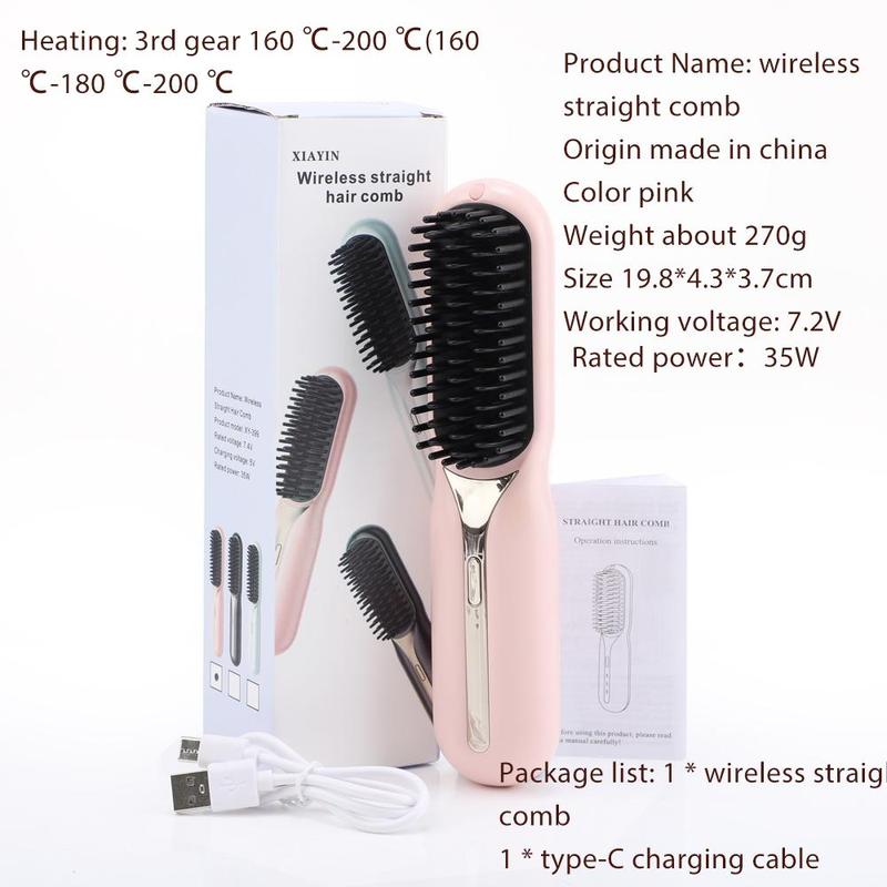 Wireless Electric Hair Straightening Comb, 1 Box Portable Rechargeable Hair Straightening Comb, Hair Styling Tool for Home & Travel, Christmas Gift