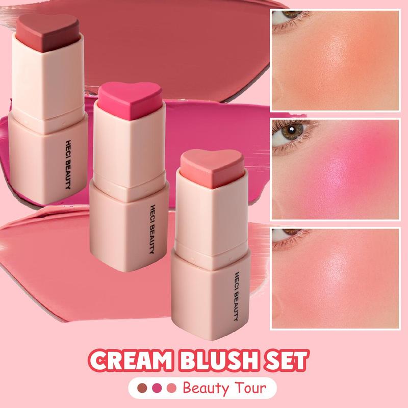 Long-lasting Waterproof Blush Stick, 3 Counts set Long-lasting Waterproof Moisturizing Blush Stick For Blush, Eyeshadow, Lipstick, Multifunctional Facial Makeup