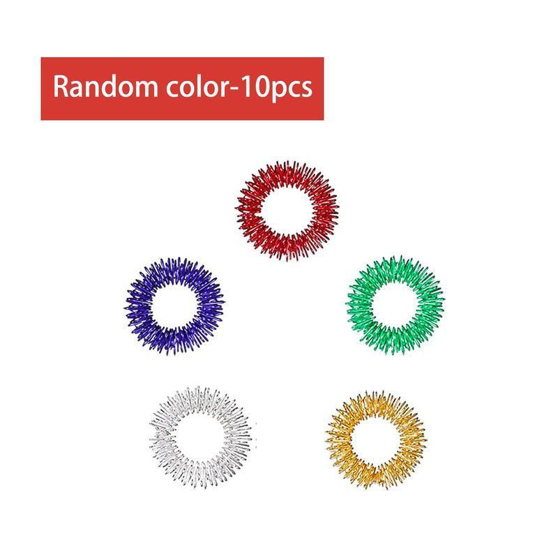 Random Color Acupressure Ring, 10pcs set Spiked Sensory Finger Ring, Acupressure Ring Set for Teens, Adults, Silent Stress Reducer and Massager