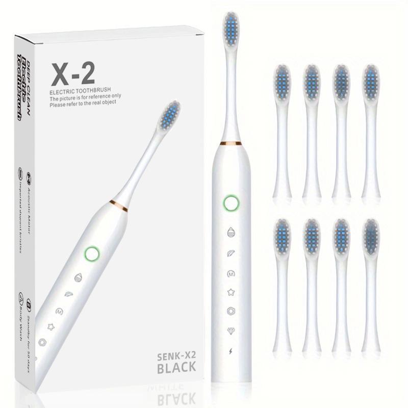 Electric Toothbrush Set, 1 Box Electric Toothbrush & 8 Counts Replacement Brush Heads, Oral Care Tool For Adults, Personal Care Appliances, Halloween, Christmas, Fall, Ideal Winter Gift