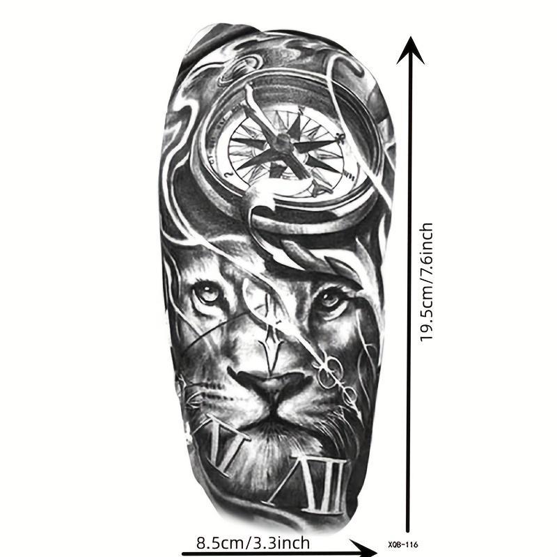 Lion & Watch Pattern Temporary Tattoo Sticker, 1 Count Waterproof Fake Tattoo, Body Art Decoration for Men & Women