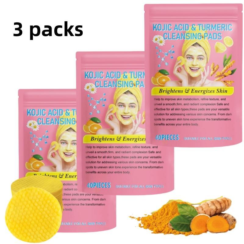 Kojic Acid & Turmeric Cleansing Pads, 3packs Facial Cleansing Pads, Makeup Remover, Face Care Products for Most Skin Types, Skincare Tools