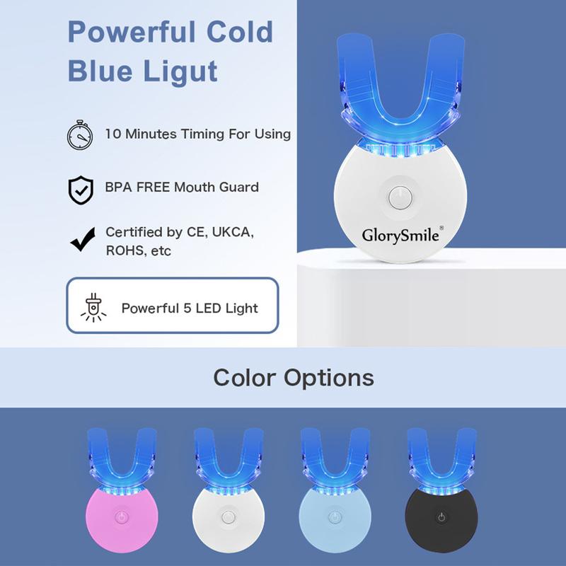 GlorySmile Teeth Whitening Kit,Teeth Whitening Light with 3 Carbamide Peroxide Teeth Whitening Gel for Sensitive Teeth, Non-Sensitive Fast Teeth Whitener, Enamel Safe and Gentle, Effective, Travel-Friendly, Easy to Use