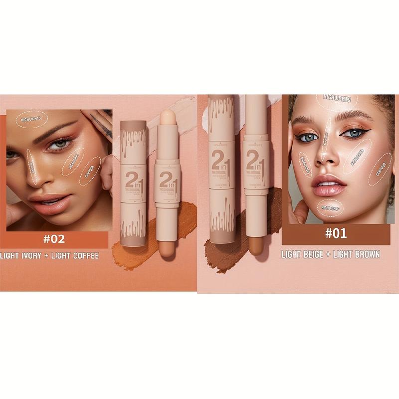 2pcs Contour Stick, 2Pcs Dual-Ended Highlighter Makeup Pen & Contouring Stick For Face Shaping, Long Lasting Waterproof Cream Bronzer & Highlight Sticks Make Up Kit For All Skin Tones