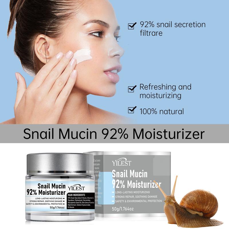 Yilest Snail Mucin 92% Moisturizer  Face Gel Cream,Deep Hydration, Quick Absorption, Enriches Your Skin,Cleanser Moisturizing Skincare