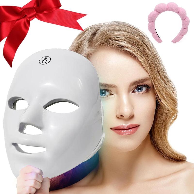 USB Rechargeable Facial Mask (1 Count), Summer Makeup, 7 Color LED Beauty Mask, Led Facial Light, Comfort Skin Care Mask Facial Beauty Massagers, Ideal Gift for Women, Personal Skincare Products for Home, Christmas Gift