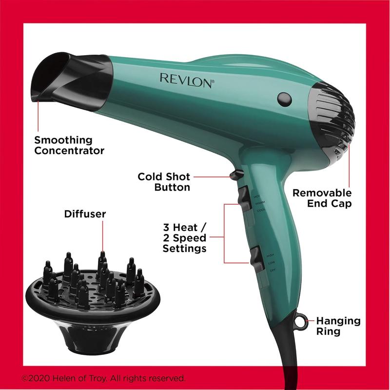 Hair Dryer with Diffuser | Volume, Curls | 1875W Hair Dryer with Ionic Technology for Salon-Quality Hair and Less Frizz (Green)