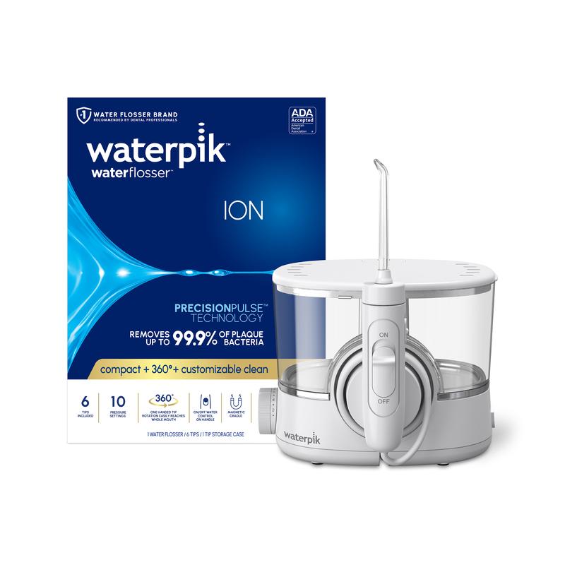 Waterpik ION Cordless Water Flosser TikTok Shop For Teeth, Gums, Braces, Dental and Oral Care With 10 Settings, 6 Tips For Multiple Users and Needs, Easy Handle, ADA Accepted, Rechargeable, White WF-11, Packaging May Vary