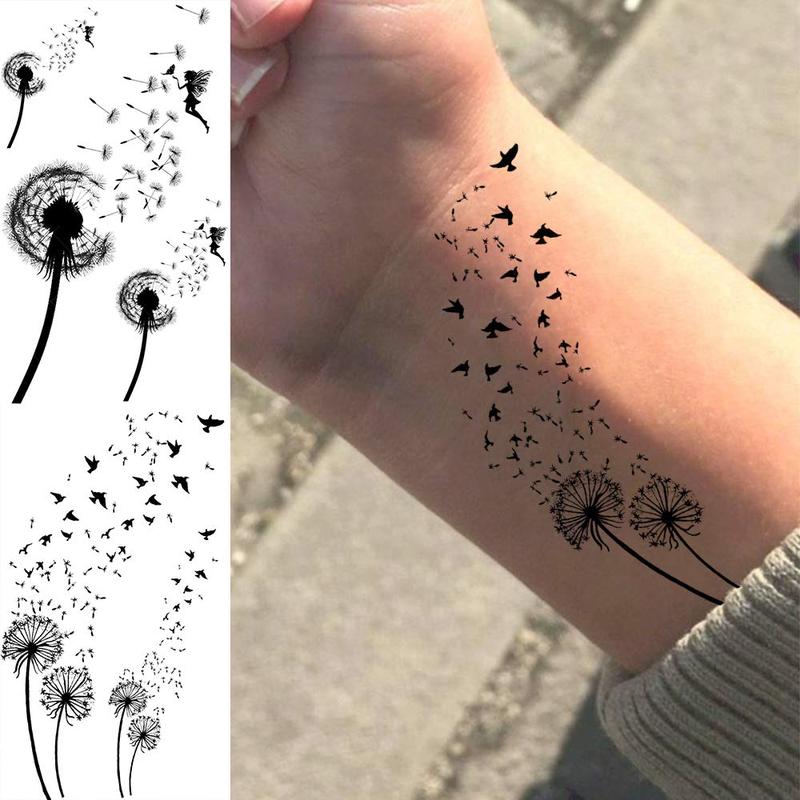 Dandelion Pattern Temporary Tattoo, 13pcs set Fake Tattoo for Women & Girls, Realistic Body Art Tattoo for Party