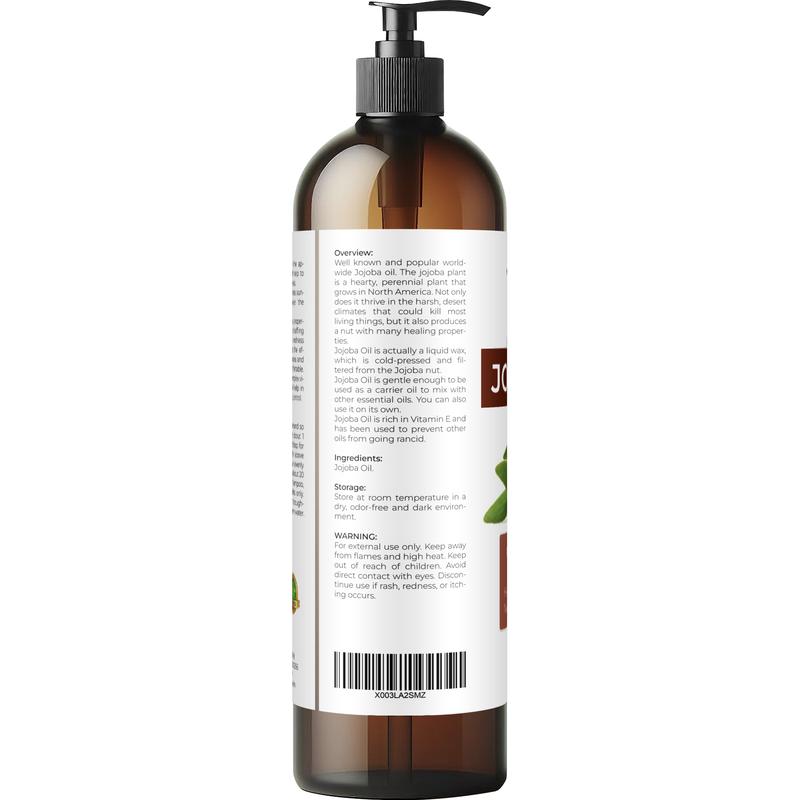 Jojoba Oil - 8 fl oz | 100% Pure and Natural | After Shower Body Oil | Golden, Unrefined, Cold Pressed, Hexane Free