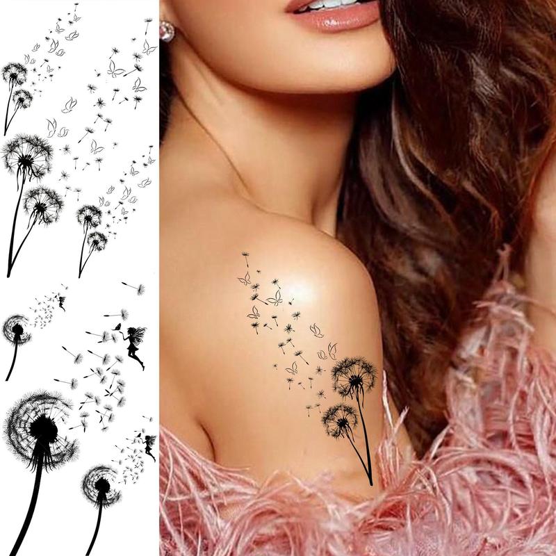 Dandelion Pattern Temporary Tattoo, 13pcs set Fake Tattoo for Women & Girls, Realistic Body Art Tattoo for Party