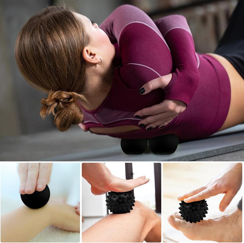 Massage Lacrosse Ball, Spiky Massage Ball, for Deep Tissue, Trigger Point and Myofascial Release,  Knots, and Yoga  (Black-Black)