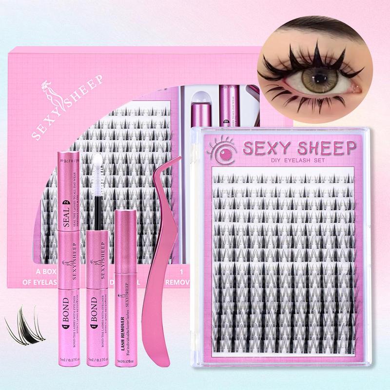 Natural Look Eyelash Extensions Kit, 1 Box Individual False Eyelashes & Eyelash Glue & Tweezers & Remover, Professional Eye Makeup Accessories for Women