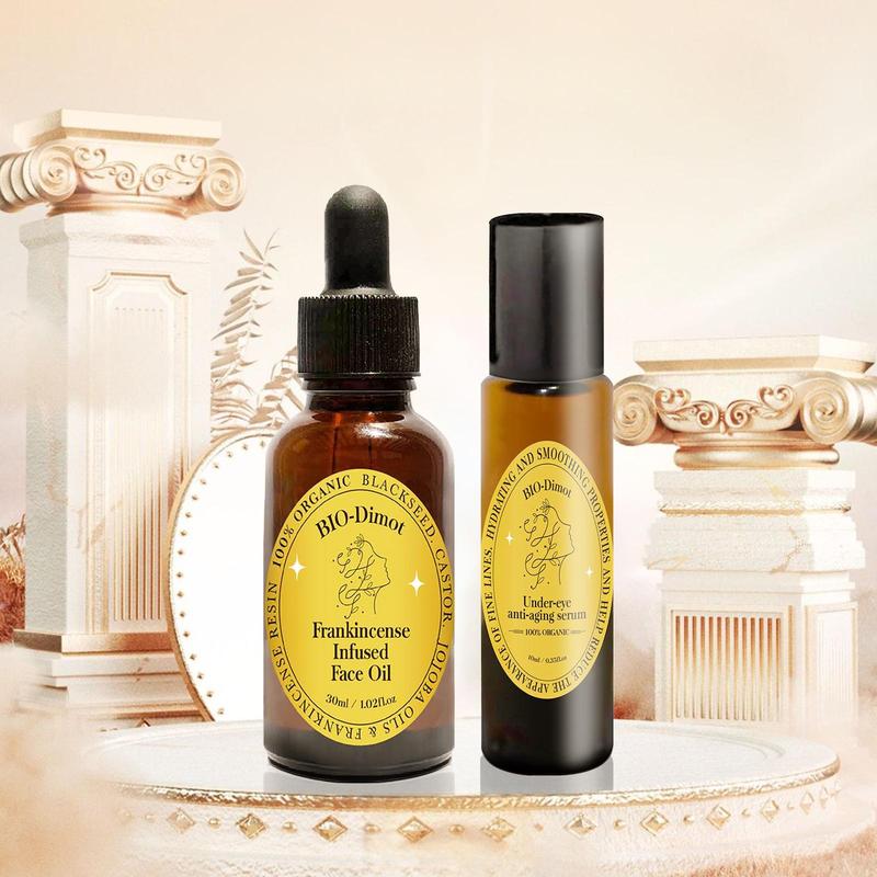 Organic Castor & Frankincense Resin Oil, 2 Counts Roll on Serum for Under Eyes and Face Moisturizing, Skin Looks Visibly Younger, Christmas Gift