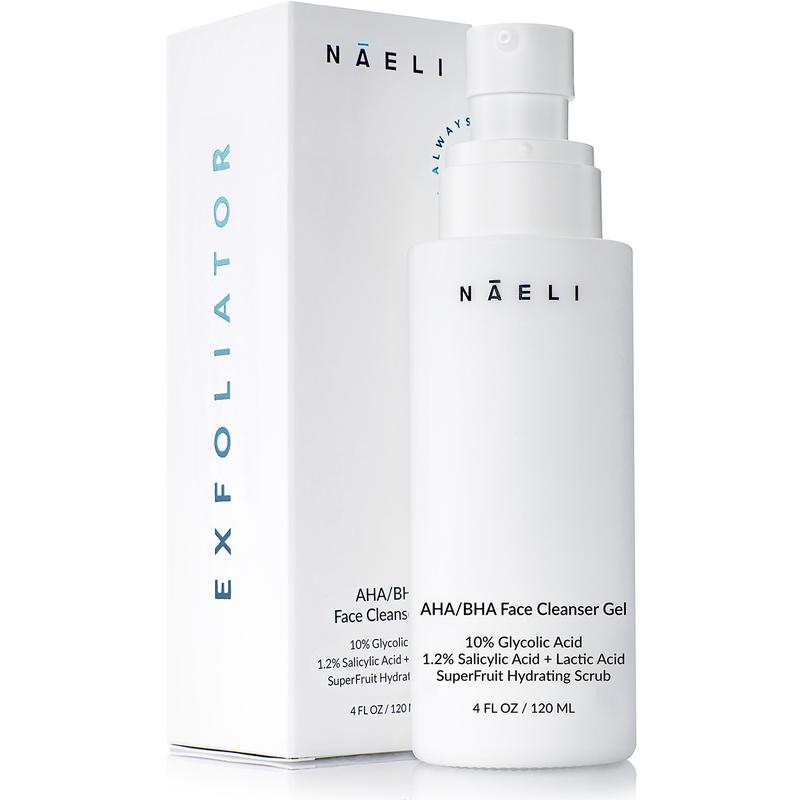 NAELI AHA   BHA Exfoliating Face Wash - 10% Glycolic Acid & Salicylic Acid Cleanser, Anti Aging Acne & Wrinkle Reducing Facial Exfoliant,  4 oz