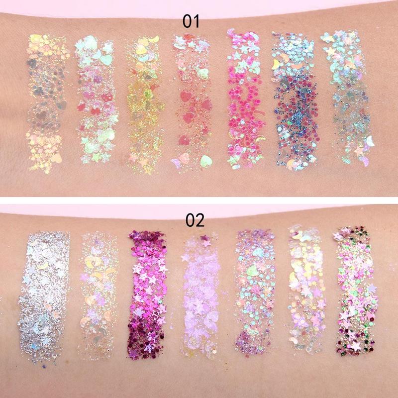 Random Color Glitter Cosmetic Eyeshadow Palette, Long Lasting Shimmering Eyeshadow & Face Makeup Sequin, Brightening Highlighting Palette for Crystal Makeup