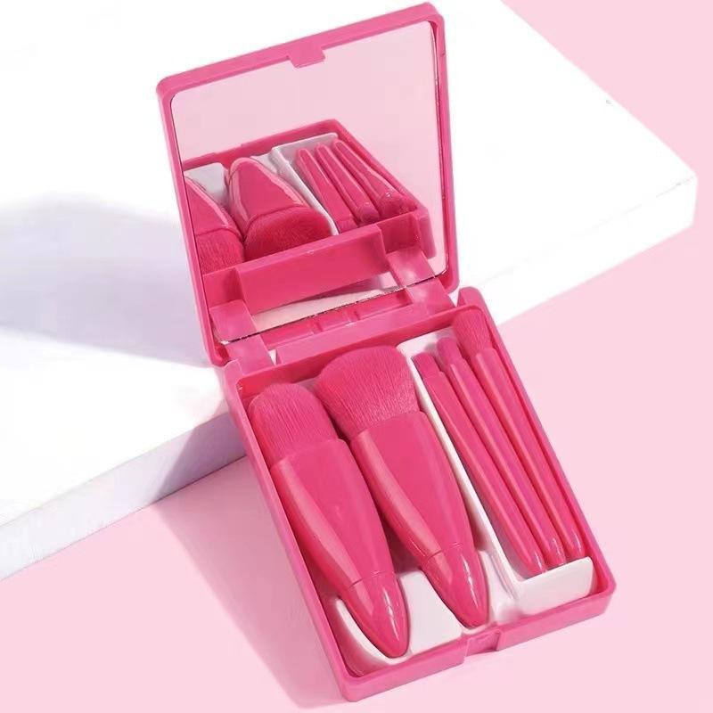 Travel Makeup Brush Set with Storage Box, 5pcs box Multi-functional Makeup Brushes for Foundation, Blush, Concealer, Eye Shadows, Lip Gloss, Great for Travel